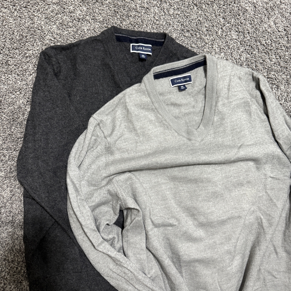 Club Room Men's V-Neck Sweater - Charcoal and Light Gray